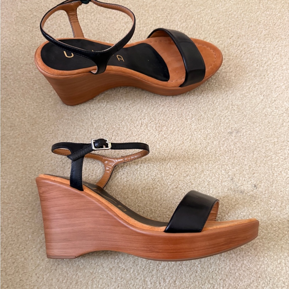 Unisa Black Ankle Strap Wedge Sandals Size 36